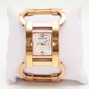 Michael Kors Rose Gold Tone 27mm Rectangle Dial Watch Chain Bracelet New Battery